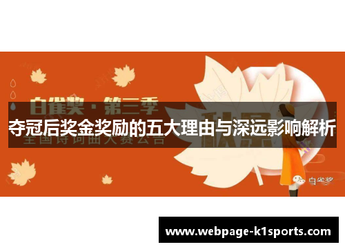 夺冠后奖金奖励的五大理由与深远影响解析