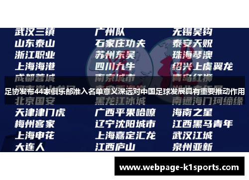 足协发布44家俱乐部准入名单意义深远对中国足球发展具有重要推动作用 足协发布44家俱乐部准入名单意义深远对中国足球发展具有重要推动作用